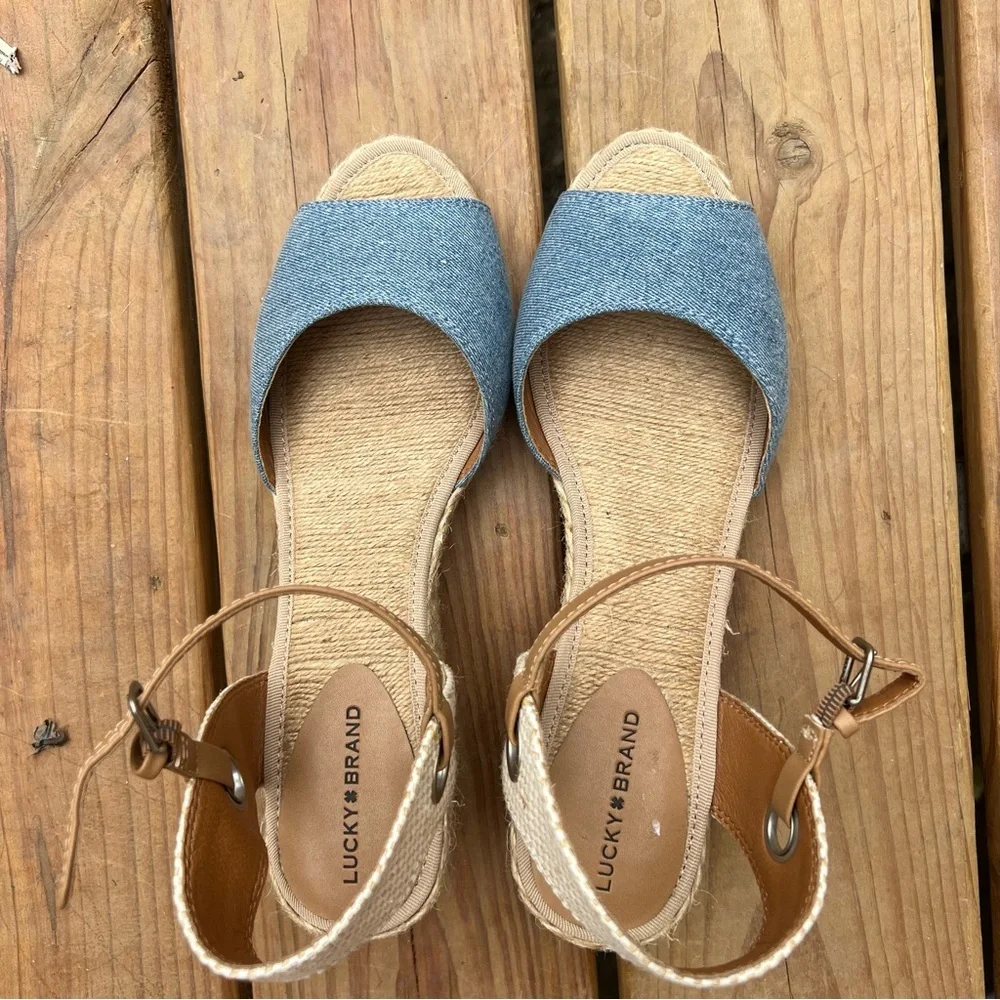 Lucky Brand wedge denim ankle strap sandal